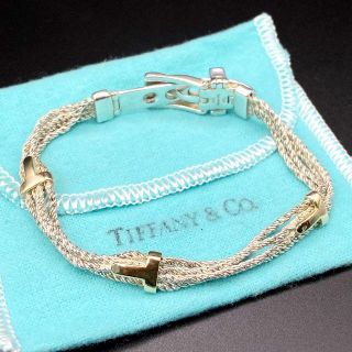 ティファニー(Tiffany & Co.)の希少 美品 ティファニー ゴールド Tロゴ ベルト ブレス EA28(ブレスレット)