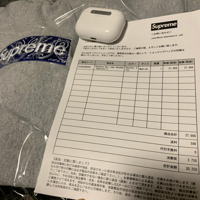 supreme Bandana Box Logo Hooded M グレー