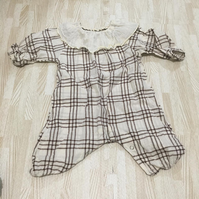 チェックロンパース　ブラウン キッズ/ベビー/マタニティのベビー服(~85cm)(ロンパース)の商品写真