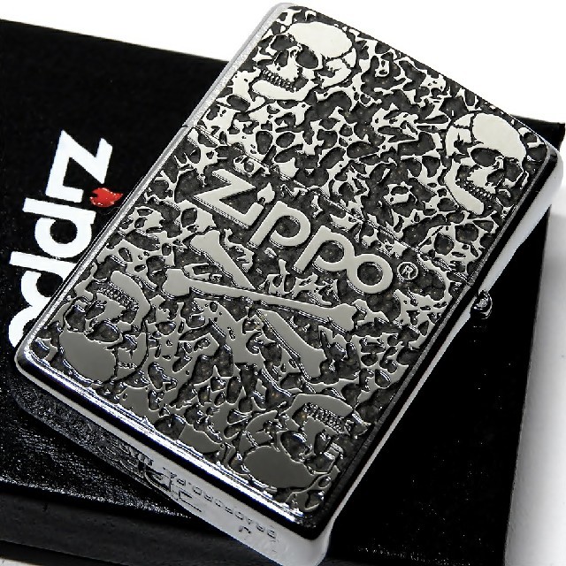 ZIPPO(ジッポー)の送料無料☆zippo☆両面加工☆スカル＆ボーン☆グレーブラック☆ジッポ メンズのファッション小物(タバコグッズ)の商品写真