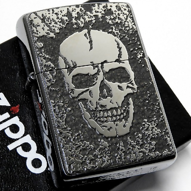 ZIPPO(ジッポー)の送料無料☆zippo☆両面加工☆スカル＆ボーン☆グレーブラック☆ジッポ メンズのファッション小物(タバコグッズ)の商品写真