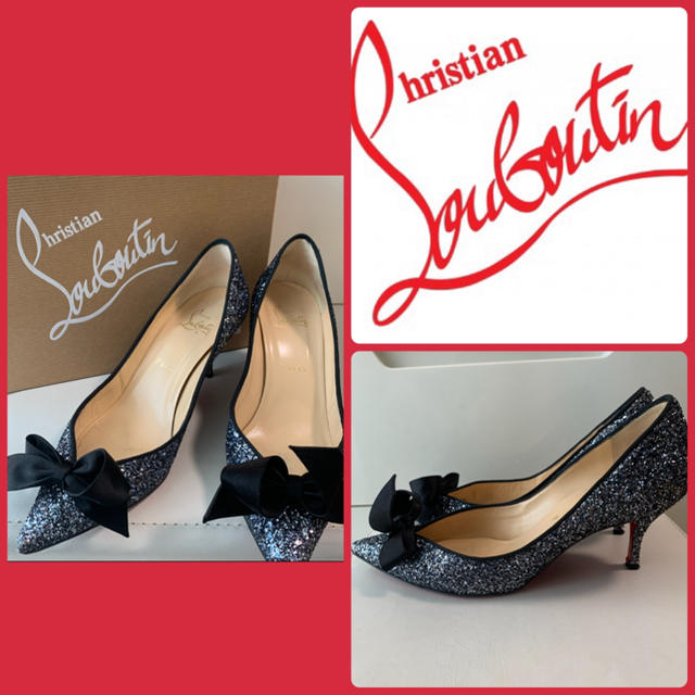 Christian Louboutin(クリスチャンルブタン)のクリスチャンルブタン  シルバーグリッター  リボン　パンプス レディースの靴/シューズ(ハイヒール/パンプス)の商品写真