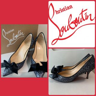 クリスチャンルブタン(Christian Louboutin)のクリスチャンルブタン  シルバーグリッター  リボン　パンプス(ハイヒール/パンプス)