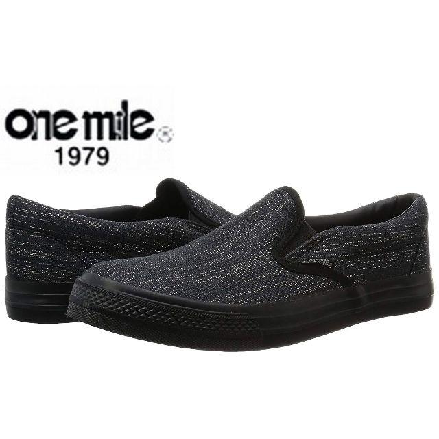 one mile - 23.5㌢✨スリッポン スニーカー サイドゴア 黒☆OM713BK-M
