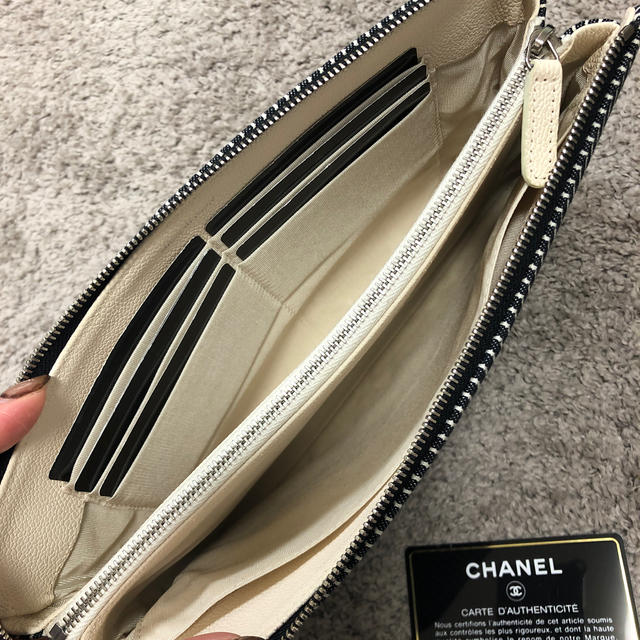 CHANEL 長財布 多機能ポーチ デニム ストライプ 希少ファッション小物