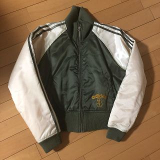 アディダス(adidas)のvintage adidas 3ライン ナイロンブルゾン カーキ サテン リブ(スカジャン)