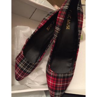 赤チェックヒール