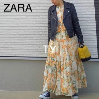 ザラ(ZARA)の完売品 ザラ イエロー フワラー柄 花柄 ワンピ シャツ ドレス サンダル 黄色(ロングワンピース/マキシワンピース)