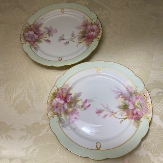 マイセン(MEISSEN)の★御専用【古KPMベルリン】印象主義様式 ／金彩 金盛上 ダブルブーケ平皿 ２枚(食器)