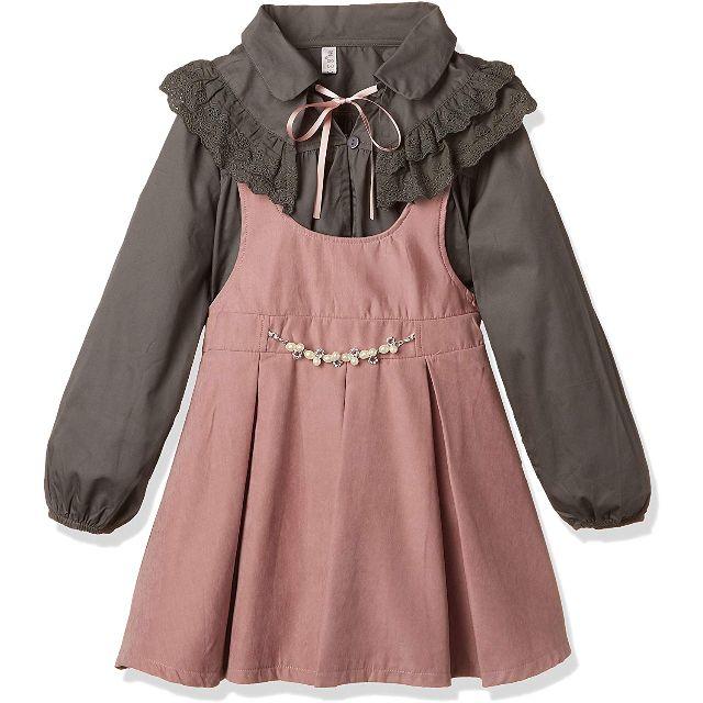 女の子ドレス（2点セット、グレー/ピンク、100） キッズ/ベビー/マタニティのキッズ服女の子用(90cm~)(ドレス/フォーマル)の商品写真