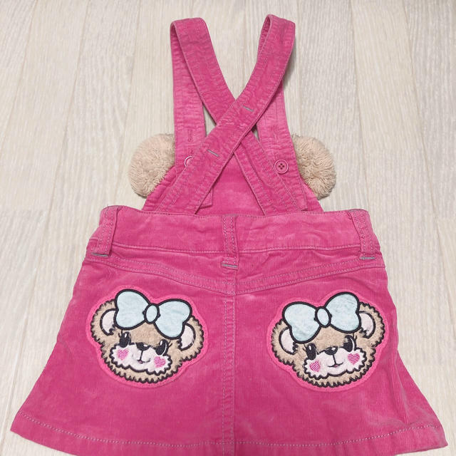 EARTHMAGIC(アースマジック)のコーデュロイ風クマみみジャンスカ♡ キッズ/ベビー/マタニティのキッズ服女の子用(90cm~)(ワンピース)の商品写真