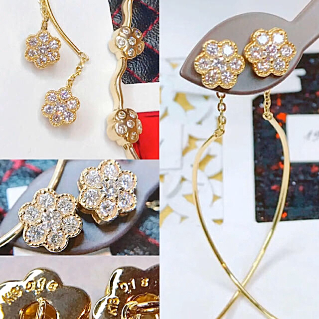 感謝の声続々! キラキラ✨ミル打ちフラワー 揺れるダイヤモンドフックピアス0.36ct ピアス