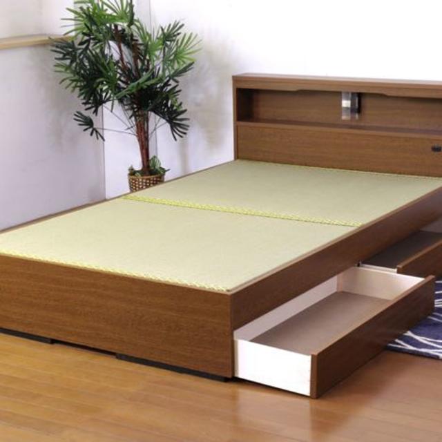 充実の品 日本製 棚 照明 引出 コンセント付 畳ベッド ダブルベッド タタミベッド ダブルベッド
