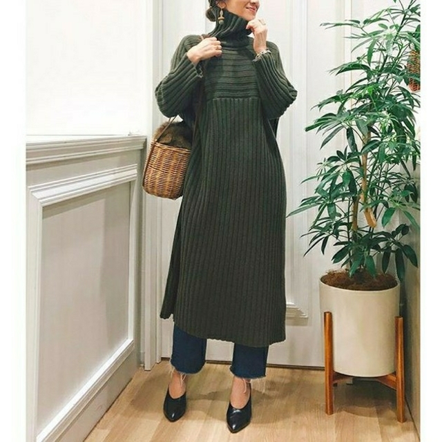 SEA - SEA ウールカシミア リブ タートル オーバーニット ドレスの通販