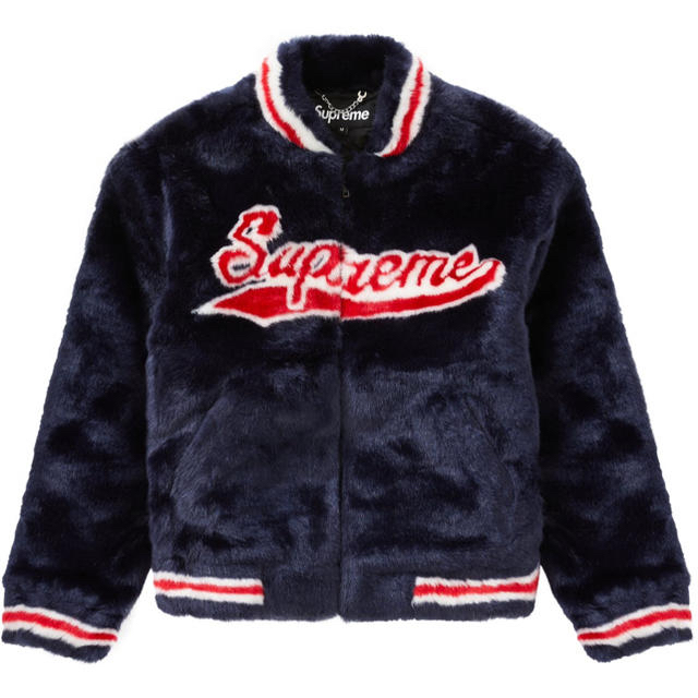 Supreme - supreme Faux Fur Varsity Jacket L ネイビー