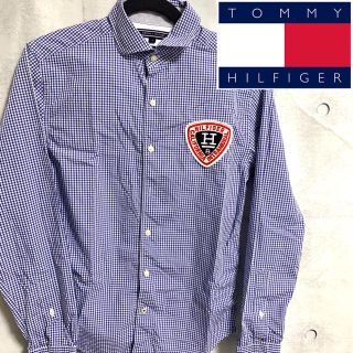 トミーヒルフィガー(TOMMY HILFIGER)の【美品!】トミーフィルフィガー チェックシャツ ブルー 古着 刺繍 ロゴ(シャツ)