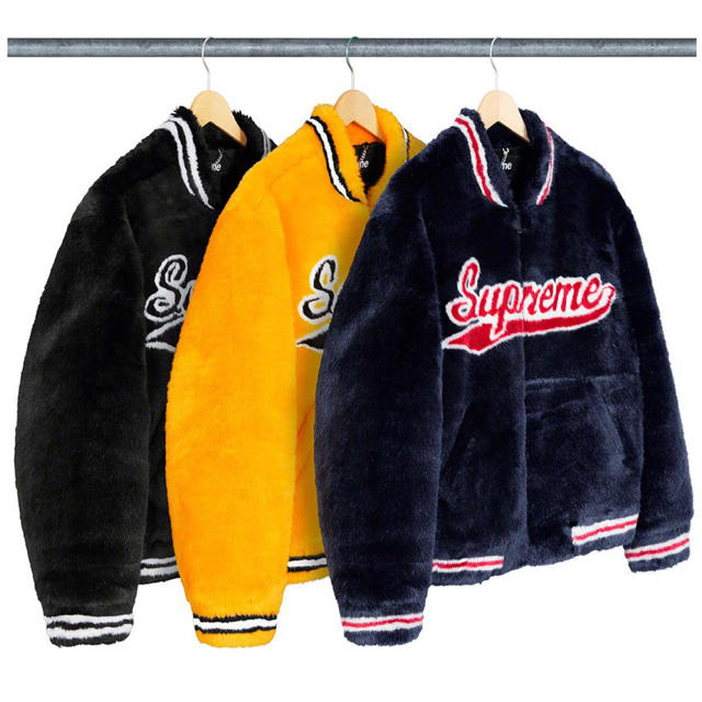 supreme Faux Fur Varsity Jacket  Navy