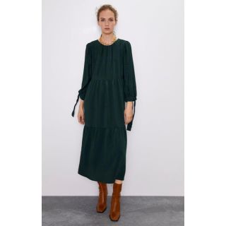 ザラ(ZARA)の新品☆ZARA ザラ リボン付きギャザーワンピース(ロングワンピース/マキシワンピース)