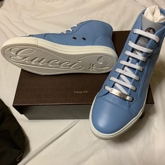 Gucci - 新品 【GUCCI】ハイカット レザー スニーカー 37 ミネラル