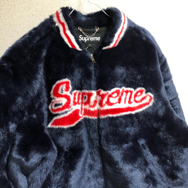 supreme faux fur jacket L navy古着