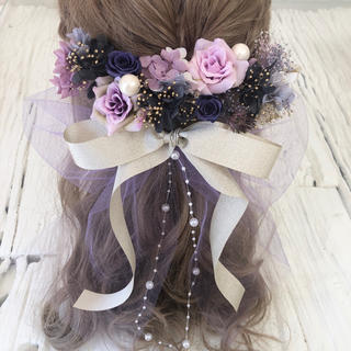 黒×紫　髪飾り　ヘッドドレス　BIGリボン(ヘッドドレス/ドレス)