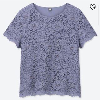 ユニクロ(UNIQLO)のユニクロ レース カットソー S 水色(カットソー(半袖/袖なし))