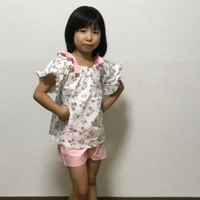 【120cm】フリルオフショルダータンクトップス + ショート キッズ/ベビー/マタニティのキッズ服女の子用(90cm~)(ワンピース)の商品写真