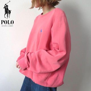 ポロラルフローレン(POLO RALPH LAUREN)の90s ラルフローレン 刺繍ロゴ スウェット トレーナー ピンク 古着女子(トレーナー/スウェット)