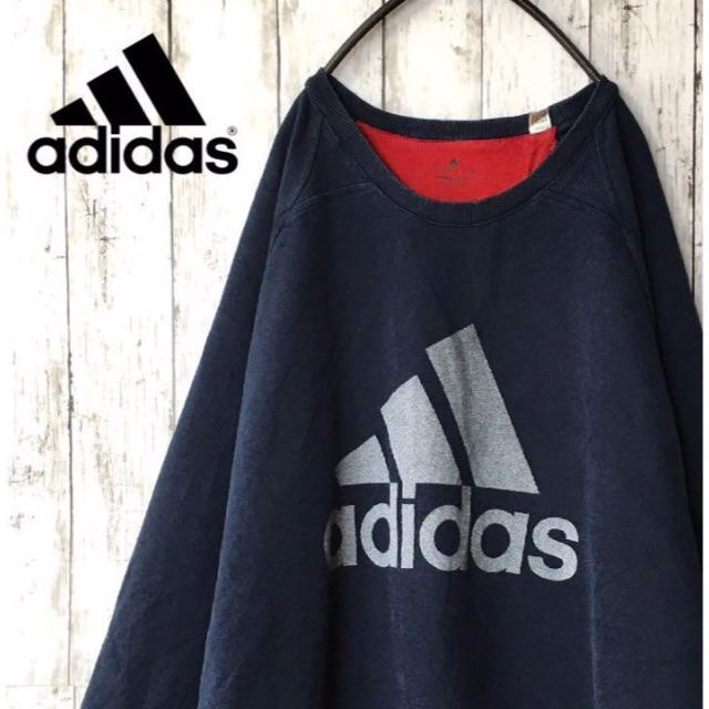 adidas(アディダス)の【ビックロゴ☆古着】アディダス スウェット 80s〜90s ネイビー×レッド メンズのトップス(スウェット)の商品写真