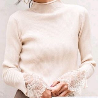 カワイイ(cawaii)の花柄レース刺繍ハイネックリブニットレースドッキング春物ニットcawaiiニット(ニット/セーター)