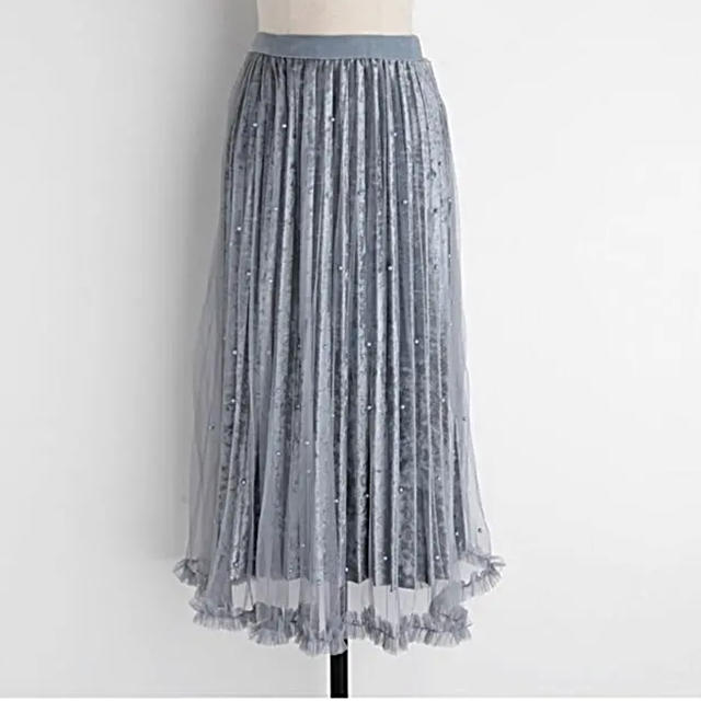 dholic(ディーホリック)のDHOLIC   ベロアパールチュールスカート レディースのスカート(ロングスカート)の商品写真