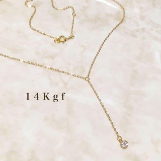 ロペ(ROPE’)の14Kgf／K14gf 一粒CZダイヤYラインネックレス／一粒ダイヤネックレス(ネックレス)