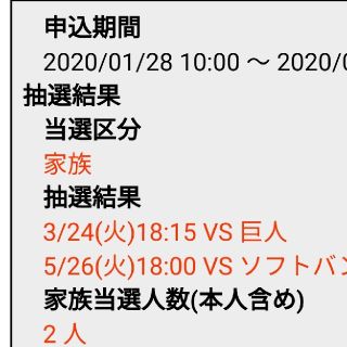 3/24 本拠地開幕戦 中日対巨人 ファンクラブ招待券 パノラマA ペア(野球)