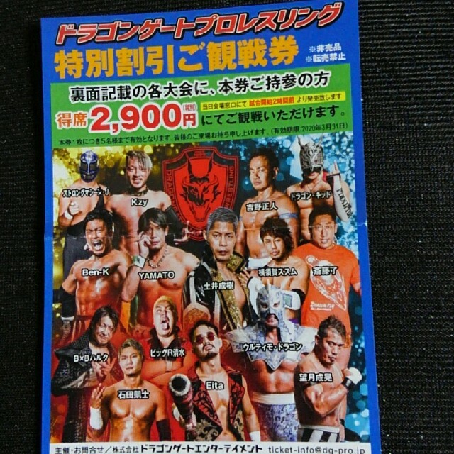 ドラゴンゲート特別割引ご観戦券 チケットのスポーツ(格闘技/プロレス)の商品写真