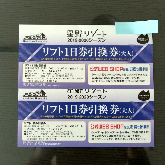 ★お値下げ★星野リゾート　アルツ　猫魔　リフト券ペア　大人