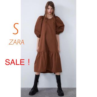 ザラ(ZARA)の新品未使用　ZARA パフスリーブ　フリル  フレア　膝丈　ワンピース  S(ひざ丈ワンピース)