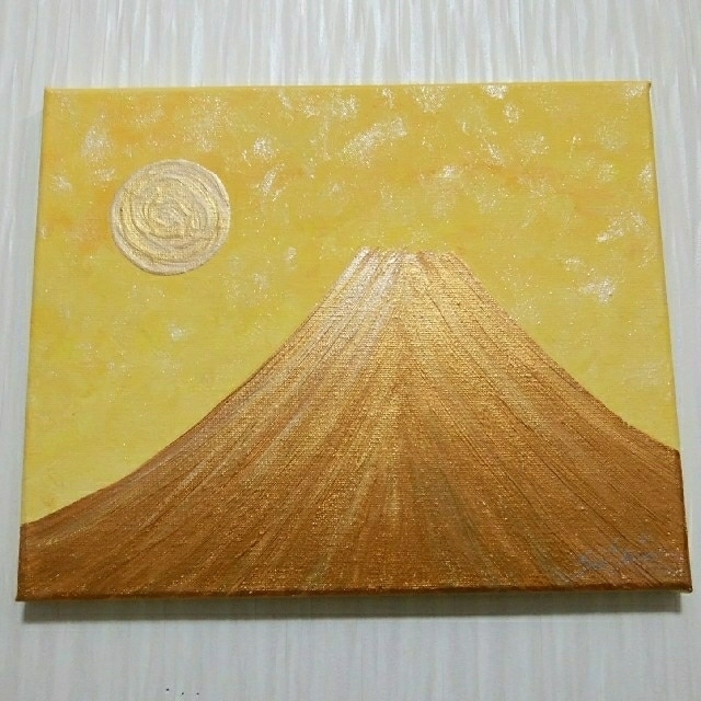 風水開運絵画＊煌めき金富士　日の出　キャンバス絵画　金運財運