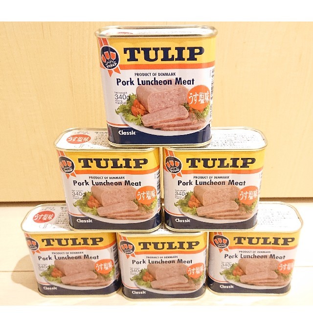 沖縄 TULIP チューリップ ポークランチョンミート340g 6缶セット 食品/飲料/酒の加工食品(缶詰/瓶詰)の商品写真