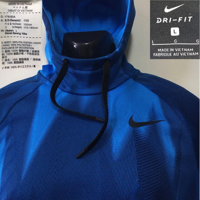 NIKE ナイキ◆プルオーバー パーカー DRY-FIT◆ブルー総柄  Lサイズ