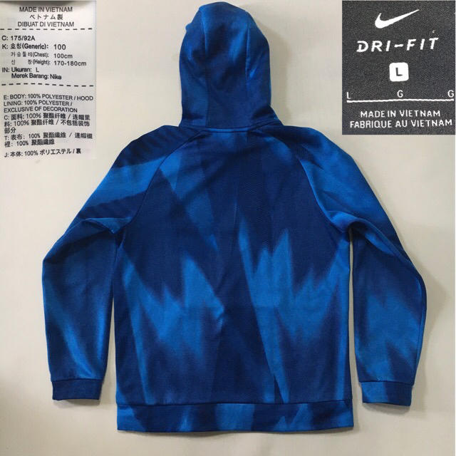 NIKE ナイキ◆プルオーバー パーカー DRY-FIT◆ブルー総柄  Lサイズ