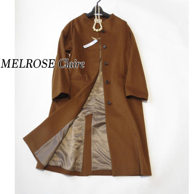 MELROSE claire(メルローズクレール)のメルローズクレール■メルトンノーカラーロングコート■入学式 卒業式 結婚式 レディースのジャケット/アウター(ロングコート)の商品写真