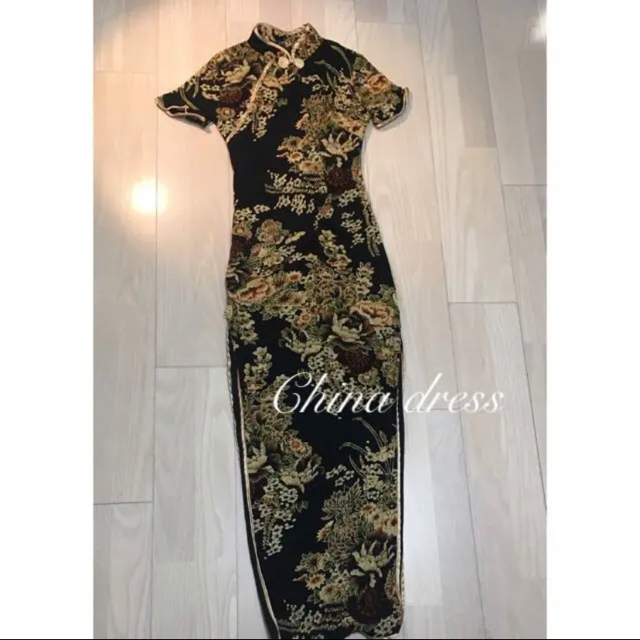 VIVIENNE TAM(ヴィヴィアンタム)の黒×ゴールド　チャイナドレス レディースのフォーマル/ドレス(ロングドレス)の商品写真