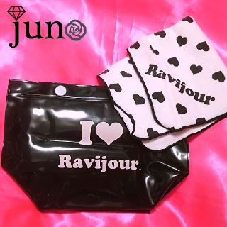 Ravijour タオルハンカチ ポーチセット ハート 水玉 ピンク(ハンカチ)