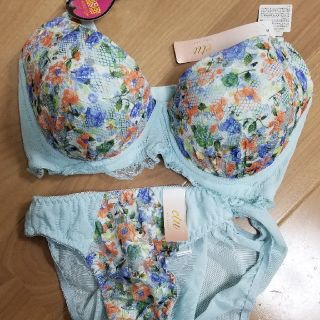 ブラジャーショーツセット G75 水色系 花柄(ブラ&ショーツセット)