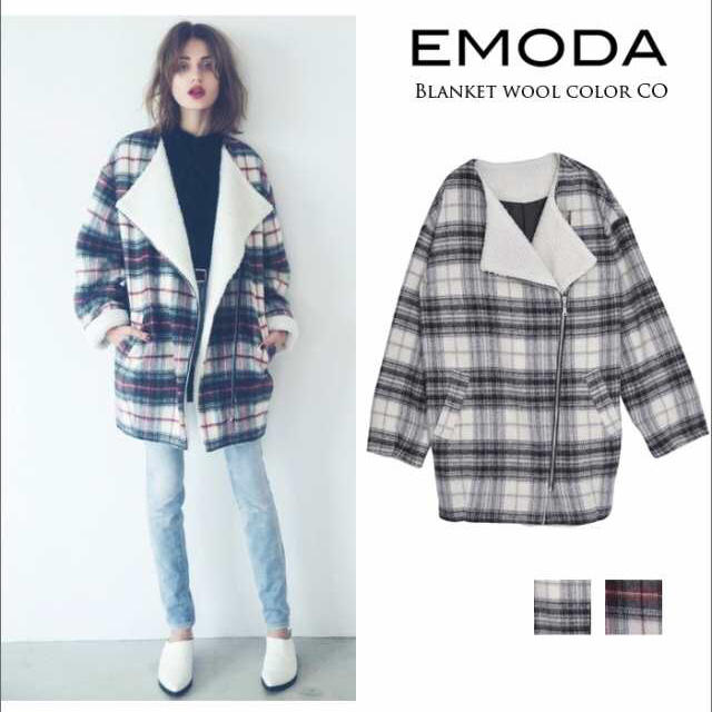 EMODA(エモダ)のEMODA チェック ウールカラーコート レディースのジャケット/アウター(ロングコート)の商品写真