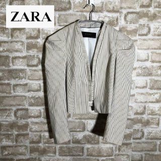 ザラ(ZARA)の【ZARA】ザラ ストライプ ノーカラー ジャケット USA Mサイズ(ノーカラージャケット)