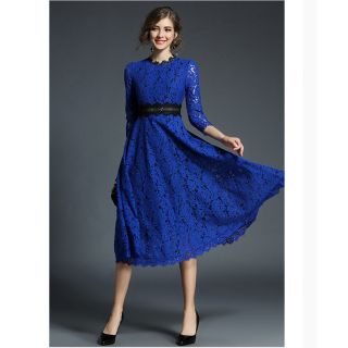 タダシショウジ(TADASHI SHOJI)のインポート   【再入荷　大人気】ロイヤルブルー レース ワンピース  M(ロングワンピース/マキシワンピース)