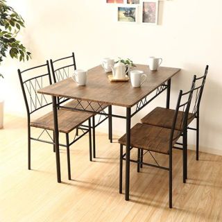 【新品・送料無料】KDダイニング5点セット フルーレ BR(ダイニングテーブル)