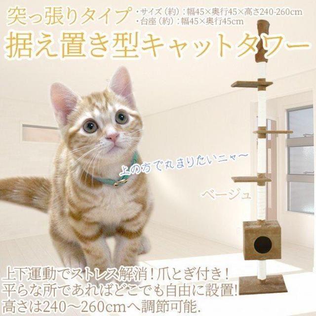 新品★キャットタワー 突っ張りタイプ ベージュ BA/p その他のペット用品(猫)の商品写真