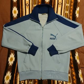 70s PUMA プーマ ジャージ トップ ネイビー ライトブルーSM aw44